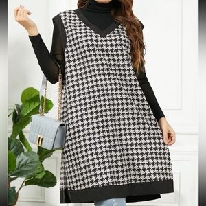 SHEIN Plus Houndstooth Split Hem Vest Dress